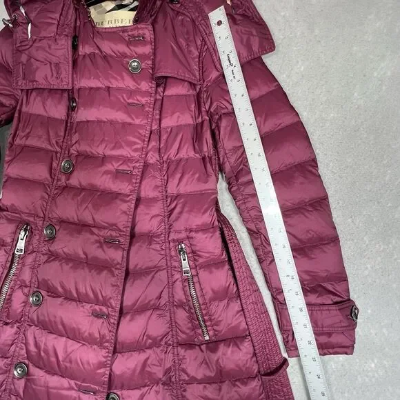 Burberry BRIT Double Breasted Parka Coat Puffer Down Hooded Belt Nova Check XS - Picture 9 of 15